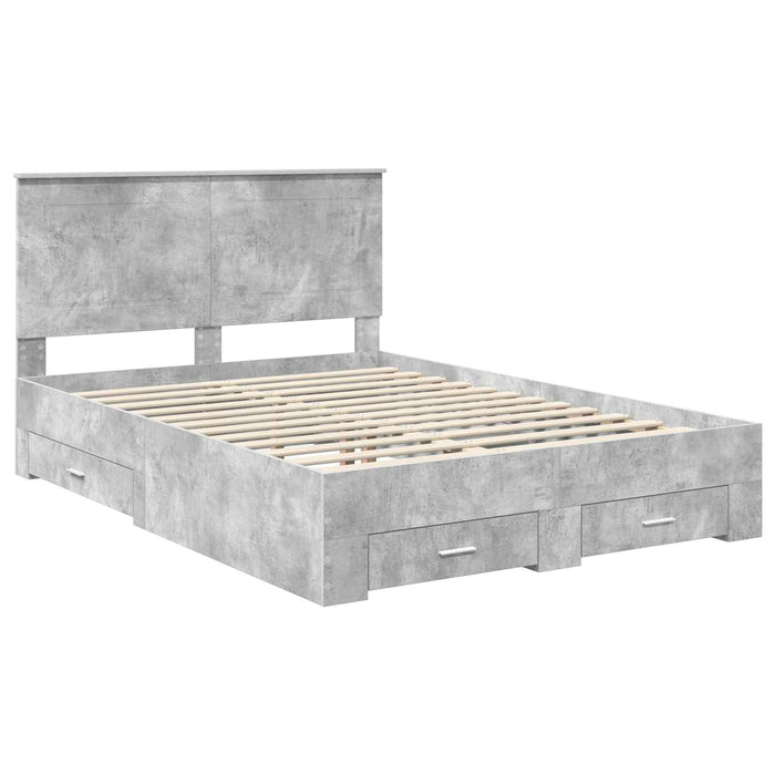 Cadru de pat cu sertar Gri din beton 140 x 190 cm Lemn compozit - WALTI WALTI