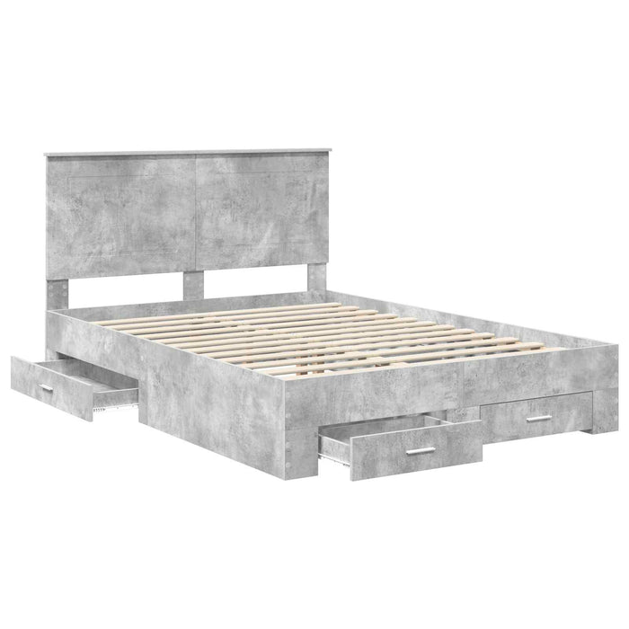 Cadru de pat cu sertar Gri din beton 140 x 190 cm Lemn compozit - WALTI WALTI