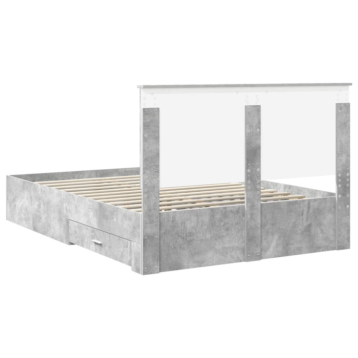 Cadru de pat cu sertar Gri din beton 140 x 190 cm Lemn compozit - WALTI WALTI