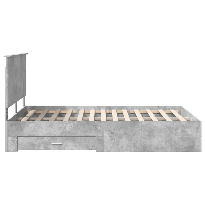 Cadru de pat cu sertar Gri din beton 140 x 190 cm Lemn compozit - WALTI WALTI