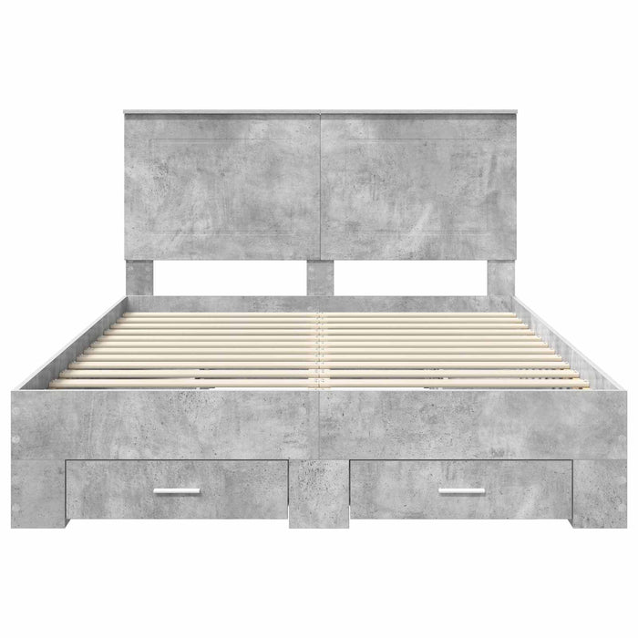 Cadru de pat cu sertar Gri din beton 140 x 200 cm Lemn compozit - WALTI WALTI