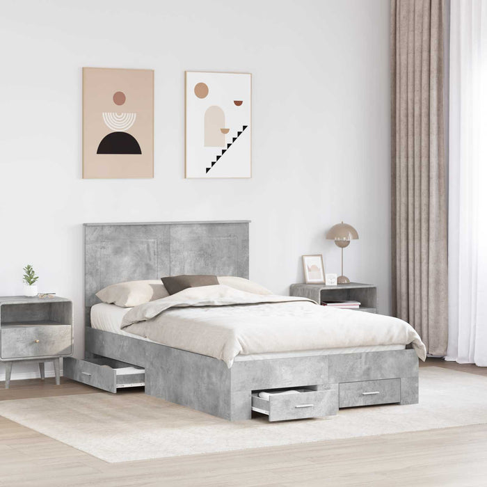 Cadru de pat cu sertar Gri din beton 135 x 190 cm Lemn compozit - WALTI WALTI