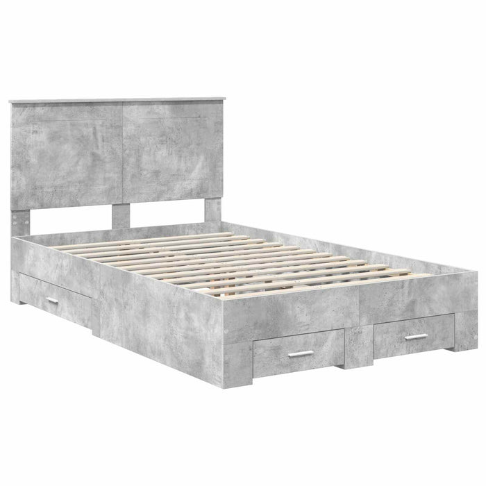 Cadru de pat cu sertar Gri din beton 135 x 190 cm Lemn compozit - WALTI WALTI