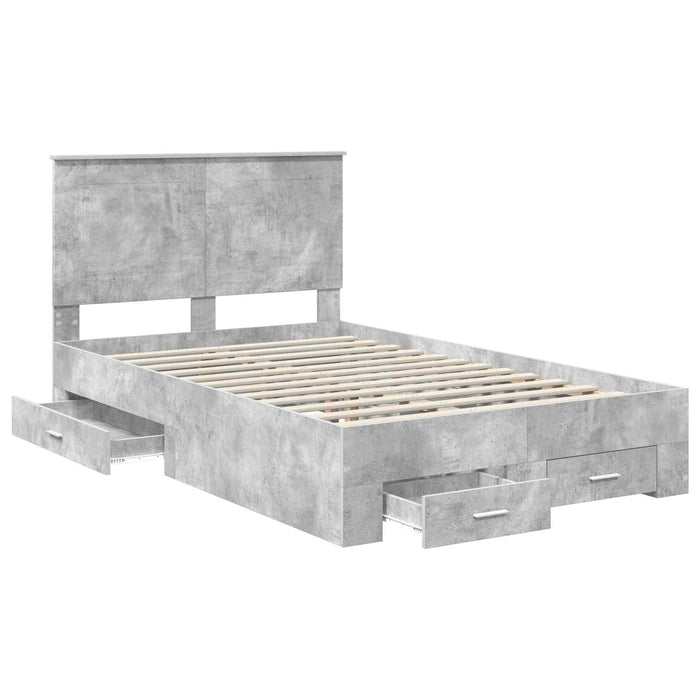 Cadru de pat cu sertar Gri din beton 135 x 190 cm Lemn compozit - WALTI WALTI