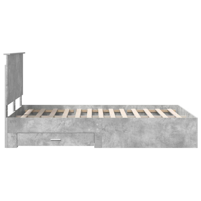 Cadru de pat cu sertar Gri din beton 135 x 190 cm Lemn compozit - WALTI WALTI