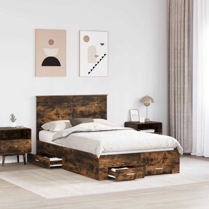 Cadru de pat Stejar fumuriu 135 x 190 cm Lemn compozit - WALTI WALTI