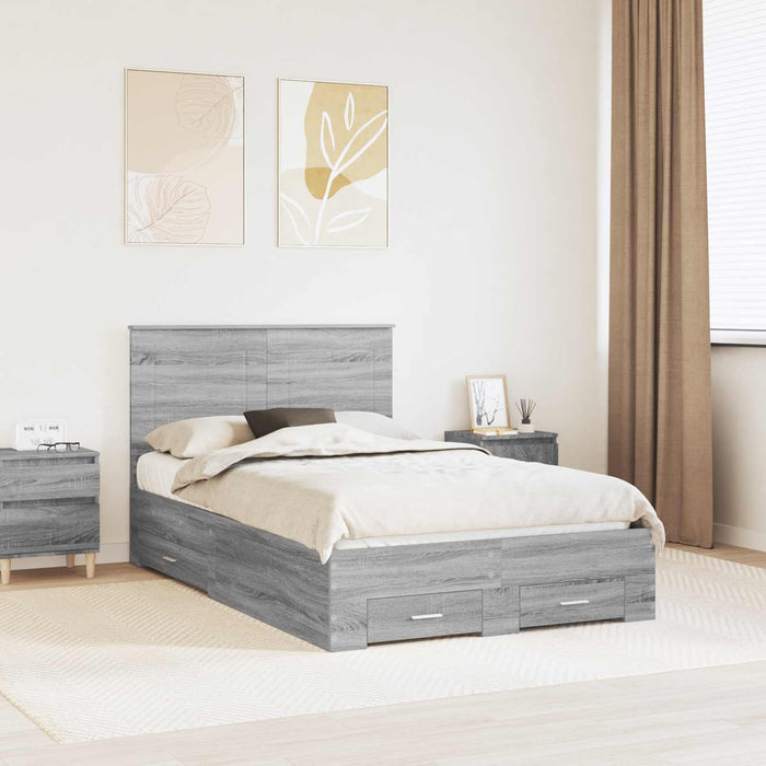 Cadru de pat cu headboard Gri Sonoma 135 x 190 cm Lemn compozit - WALTI WALTI