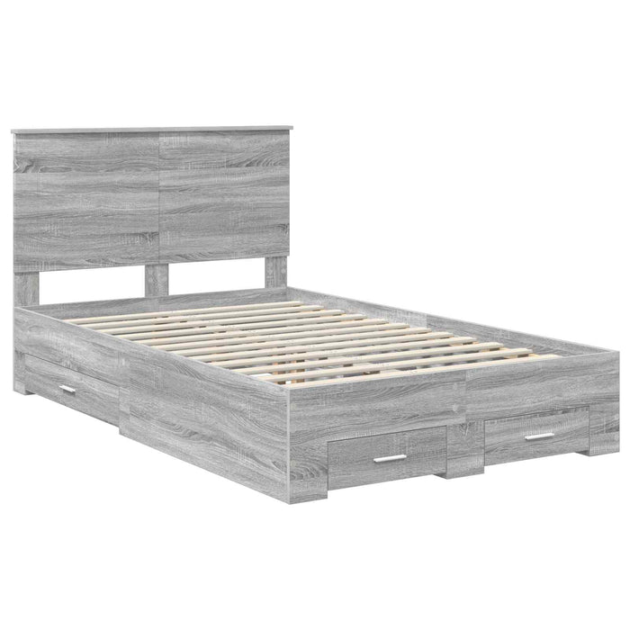 Cadru de pat cu headboard Gri Sonoma 135 x 190 cm Lemn compozit - WALTI WALTI
