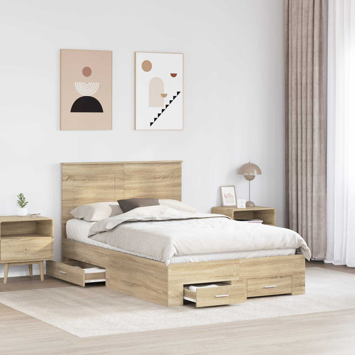 Cadru de pat cu sertar Stejar Sonoma 120 x 200 cm Lemn compozit - WALTI WALTI
