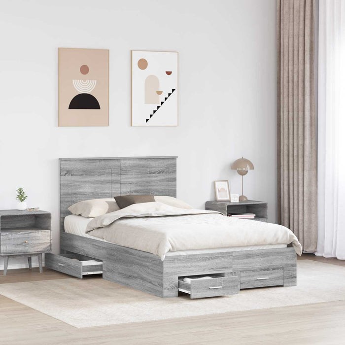 Cadru de pat cu headboard Gri Sonoma 120 x 200 cm Lemn compozit - WALTI WALTI