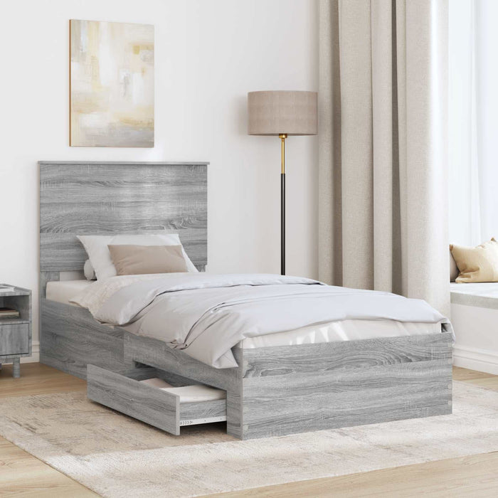 Cadru de pat cu headboard Gri Sonoma 100 x 200 cm Lemn compozit - WALTI WALTI