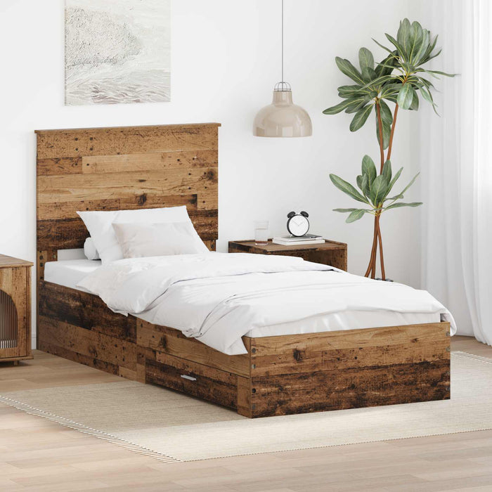 Cadru de pat cu headboard Lemn vechi 100 x 200 cm Lemn compozit - WALTI WALTI