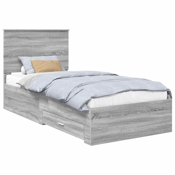 Cadru de pat cu headboard Gri Sonoma 90 x 190 cm Lemn compozit - WALTI WALTI