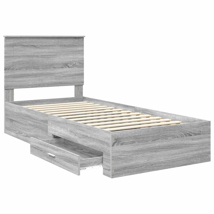 Cadru de pat cu headboard Gri Sonoma 90 x 190 cm Lemn compozit - WALTI WALTI