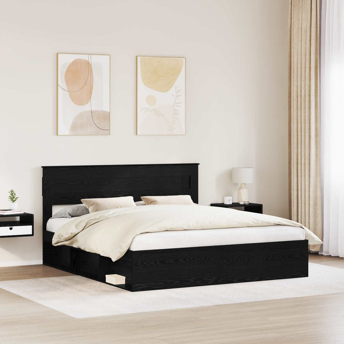 Cadru de pat cu saltea Negru 200 x 200 cm Lemn de pin masiv - WALTI WALTI