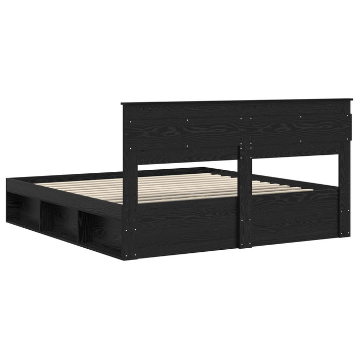 Cadru de pat cu saltea Negru 200 x 200 cm Lemn de pin masiv - WALTI WALTI