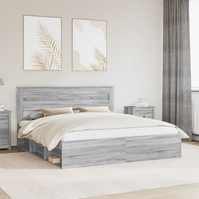 Cadru de pat Gri Sonoma 200 x 200 cm Lemn de pin masiv - WALTI WALTI