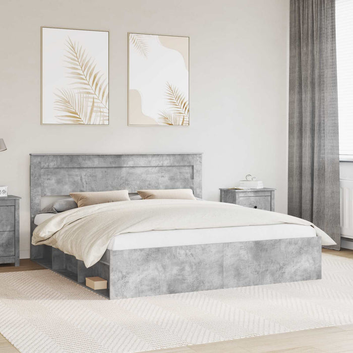 Cadru de pat cu headboard Beton 180 x 200 cm Lemn de pin masiv - WALTI WALTI