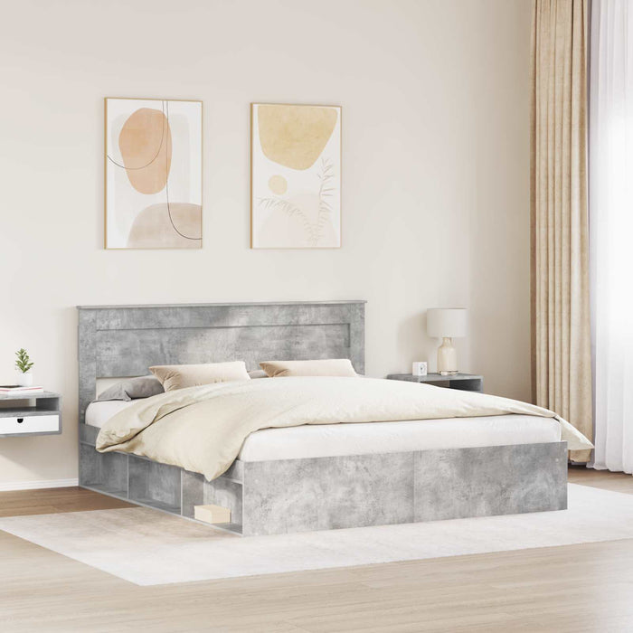 Cadru de pat cu headboard Beton 180 x 200 cm Lemn de pin masiv - WALTI WALTI