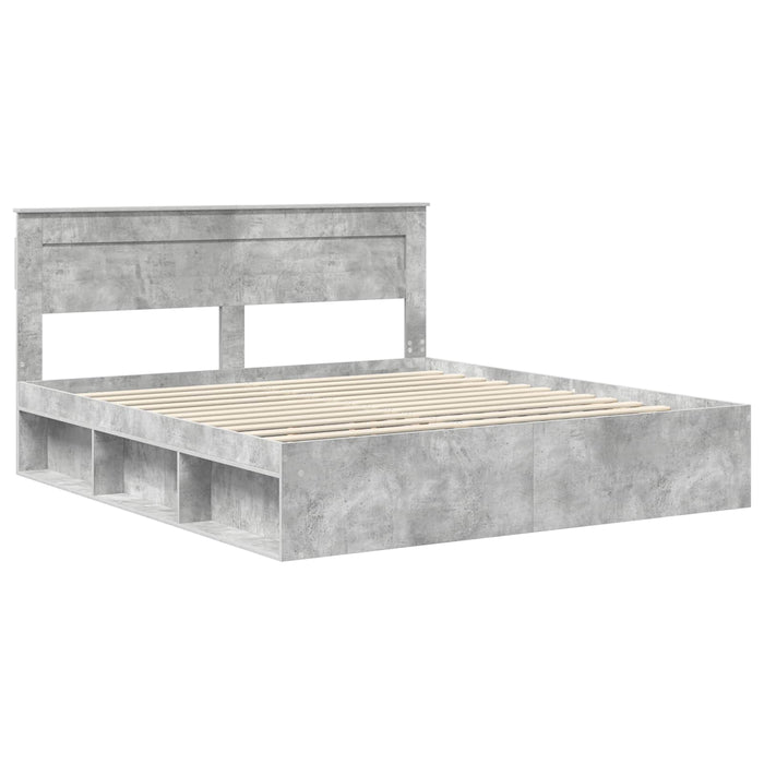 Cadru de pat cu headboard Beton 180 x 200 cm Lemn de pin masiv - WALTI WALTI