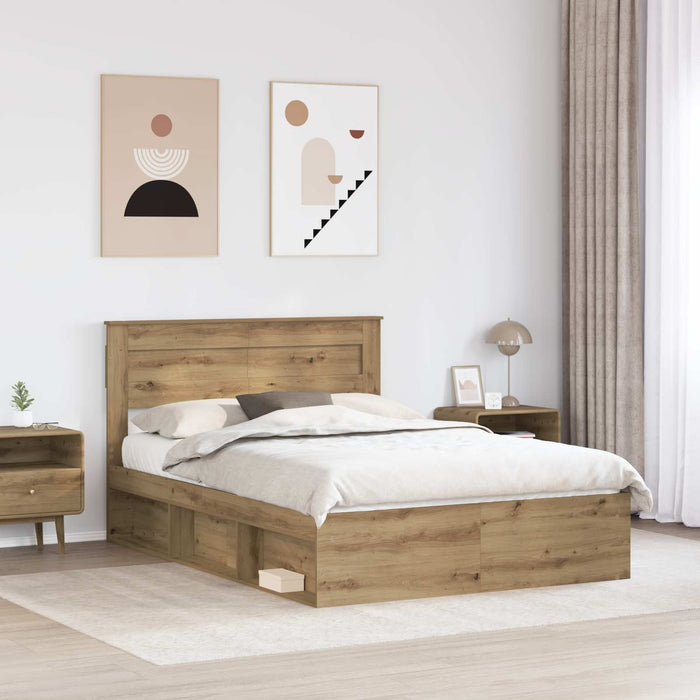 Cadru de pat Stejar artizanal 140 x 190 cm Lemn de pin masiv - WALTI WALTI