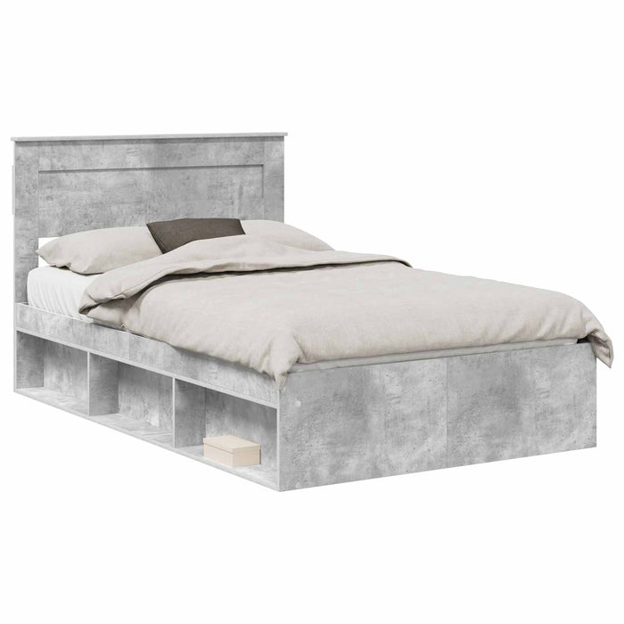 Cadru de pat Gri Concret 135 x 190 cm Lemn de pin masiv - WALTI WALTI
