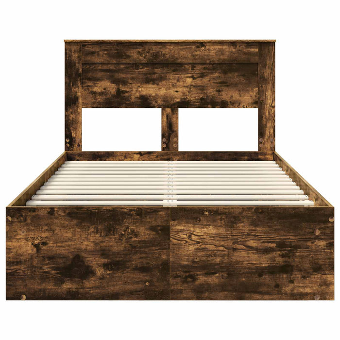 Cadru de pat Stejar fumuriu 135 x 190 cm Lemn de pin masiv - WALTI WALTI