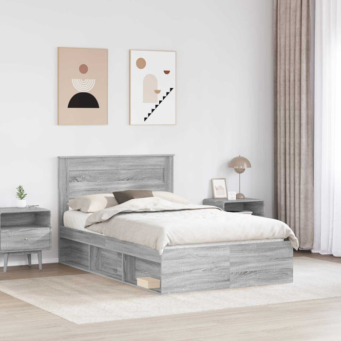 Cadru de pat Gri Sonoma 135 x 190 cm Lemn de pin masiv - WALTI WALTI