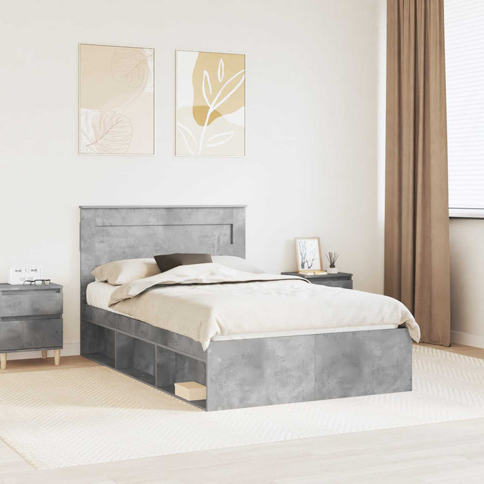 Cadru de pat cu headboard Beton 120 x 200 cm Lemn de pin masiv - WALTI WALTI