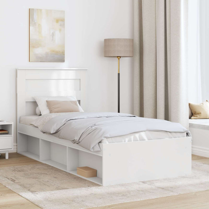 Cadru de pat cu headboard Alb 100 x 200 cm Lemn de pin masiv - WALTI WALTI