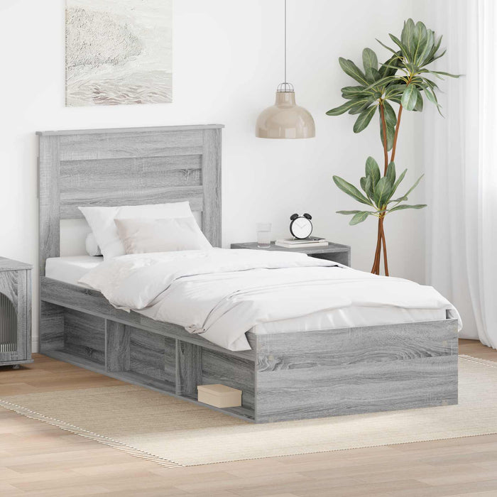 Cadru de pat cu saltea Gri Sonoma 90 x 190 cm Lemn de pin masiv - WALTI WALTI