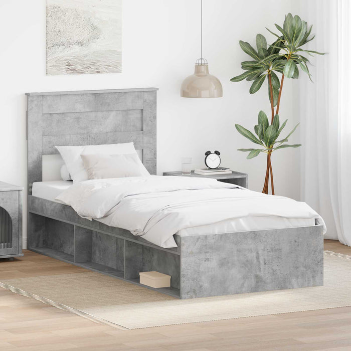 Cadru de pat cu headboard Beton 90 x 200 cm Lemn de pin masiv - WALTI WALTI