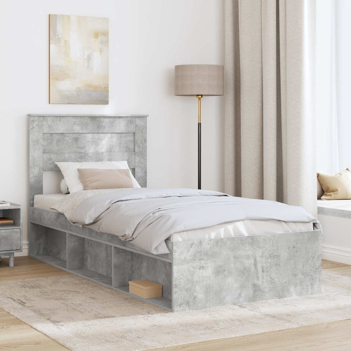 Cadru de pat cu headboard Beton 90 x 200 cm Lemn de pin masiv - WALTI WALTI