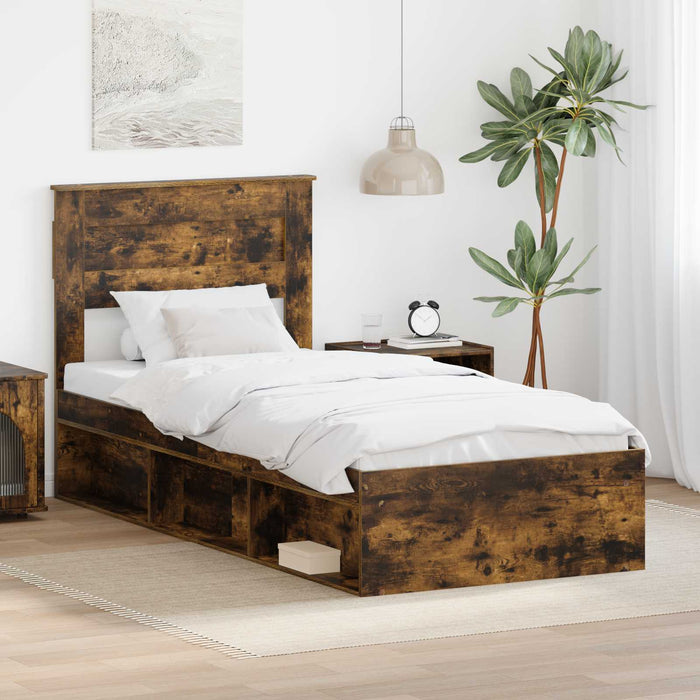 Cadru de pat Stejar fumuriu 75 x 190 cm Lemn de pin masiv - WALTI WALTI