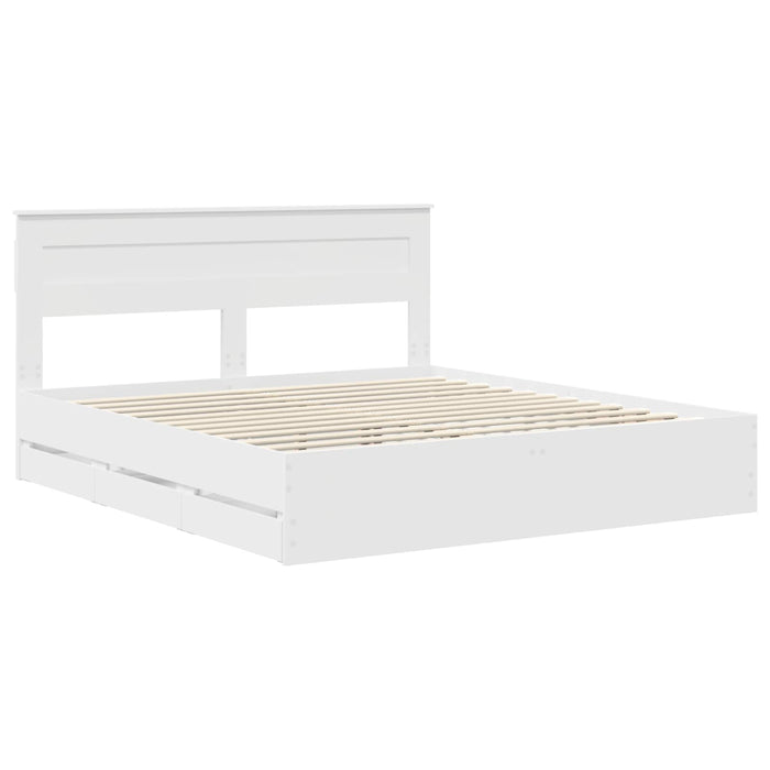 Cadru de pat cu sertar Alb 200 x 200 cm Lemn Ingineresc - WALTI WALTI