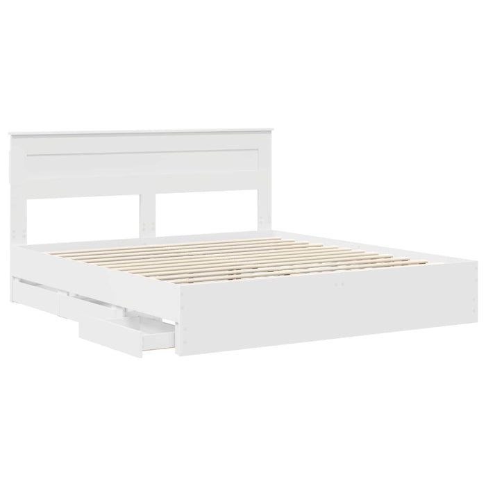 Cadru de pat cu sertar Alb 200 x 200 cm Lemn Ingineresc - WALTI WALTI