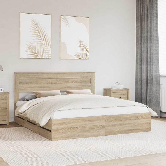 Cadru de pat Stejar Sonoma 200 x 200 cm Lemn Ingineresc - WALTI WALTI