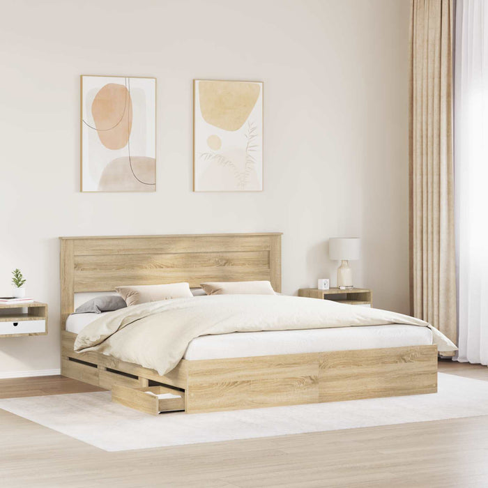 Cadru de pat Stejar Sonoma 200 x 200 cm Lemn Ingineresc - WALTI WALTI