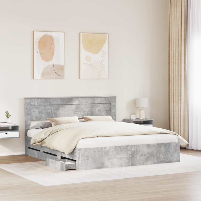 Cadru de pat Gri din beton 200 x 200 cm Lemn Ingineresc - WALTI WALTI