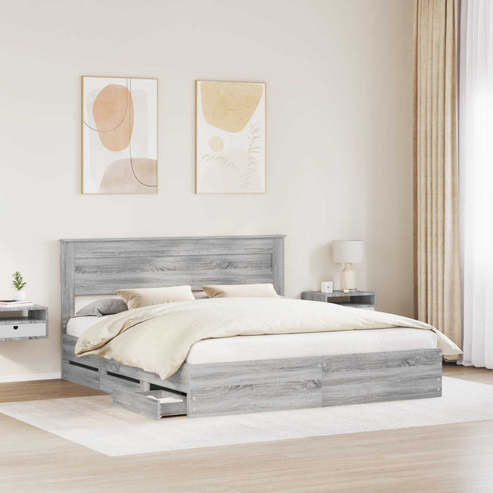 Cadru de pat cu sertar Gri Sonoma 200 x 200 cm Lemn Ingineresc - WALTI WALTI