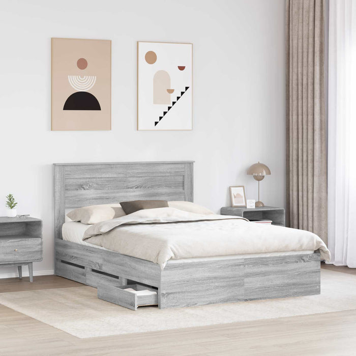 Cadru de pat cu sertar Gri Sonoma 140 x 200 cm Lemn Ingineresc - WALTI WALTI
