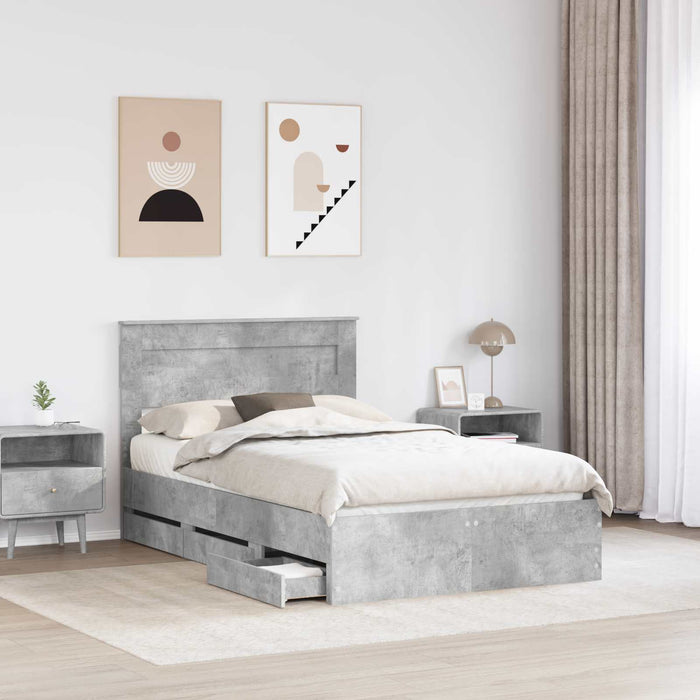 Cadru de pat Gri din beton 135 x 190 cm Lemn Ingineresc - WALTI WALTI