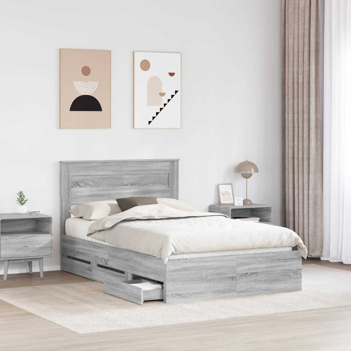 Cadru de pat cu sertar Gri Sonoma 120 x 190 cm Lemn Ingineresc - WALTI WALTI