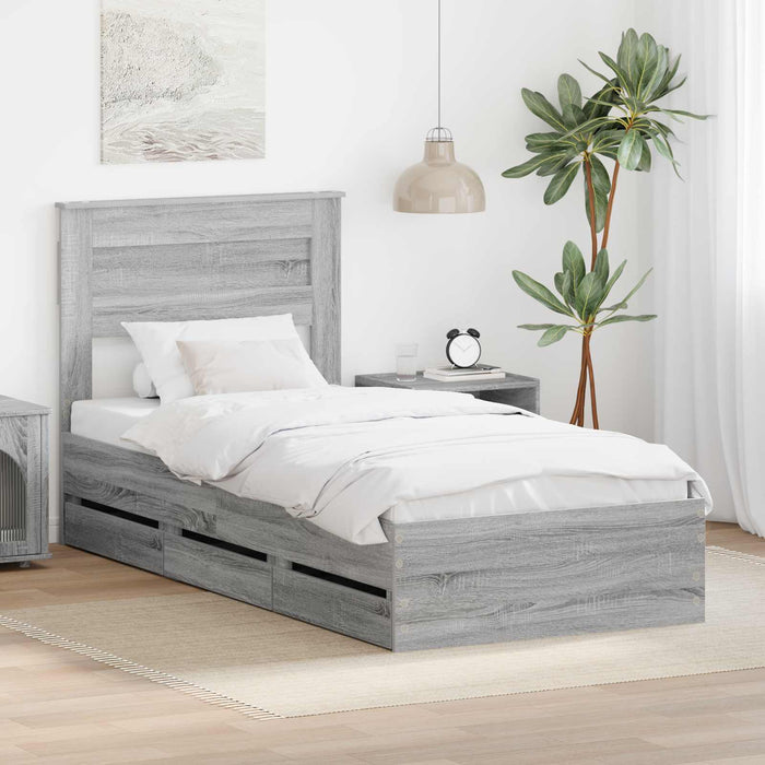 Cadru de pat cu sertar Gri Sonoma 100 x 200 cm Lemn Ingineresc - WALTI WALTI