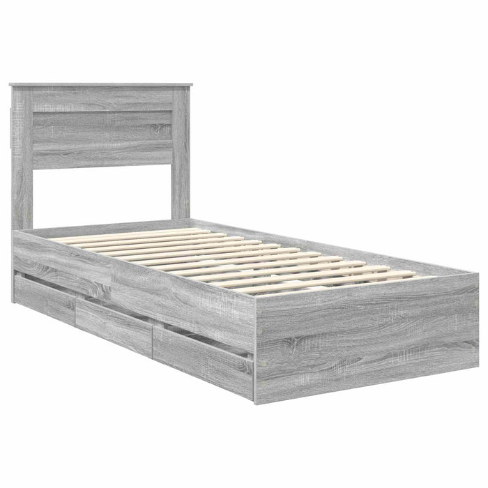 Cadru de pat cu sertar Gri Sonoma 100 x 200 cm Lemn Ingineresc - WALTI WALTI