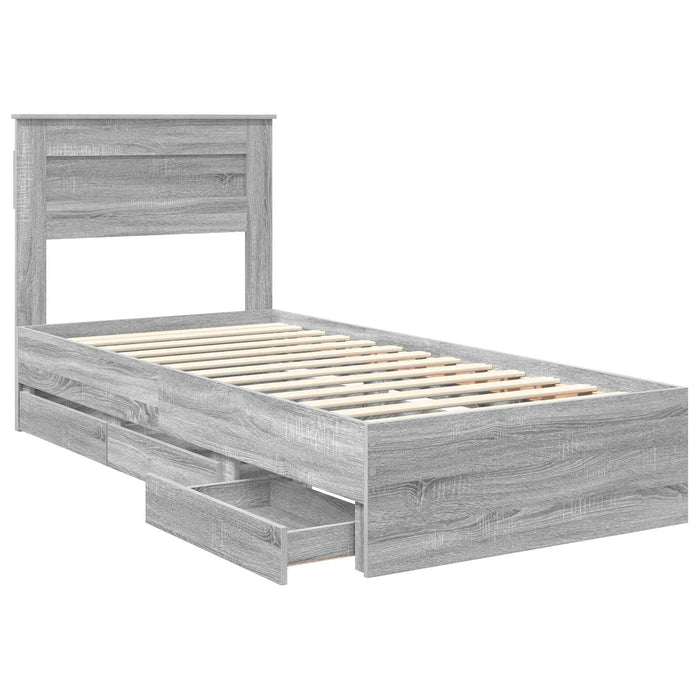 Cadru de pat cu sertar Gri Sonoma 100 x 200 cm Lemn Ingineresc - WALTI WALTI