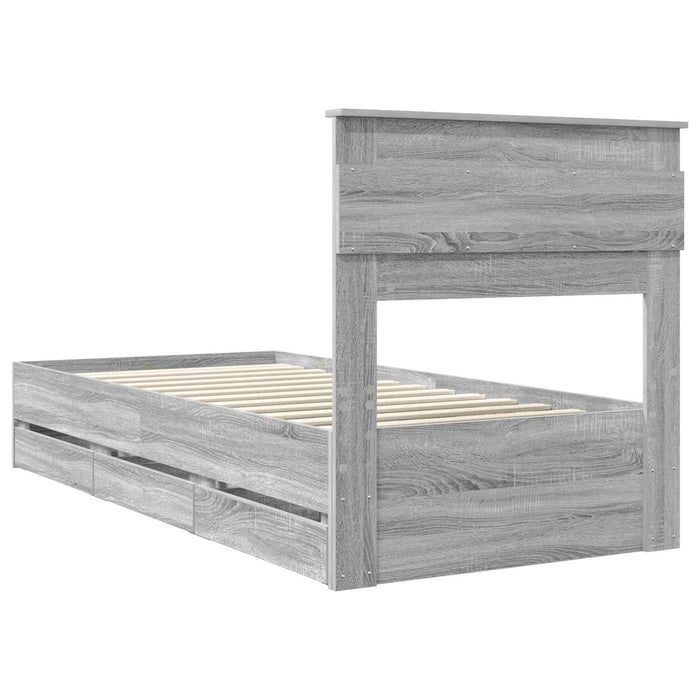 Cadru de pat cu sertar Gri Sonoma 90 x 190 cm Lemn Ingineresc - WALTI WALTI