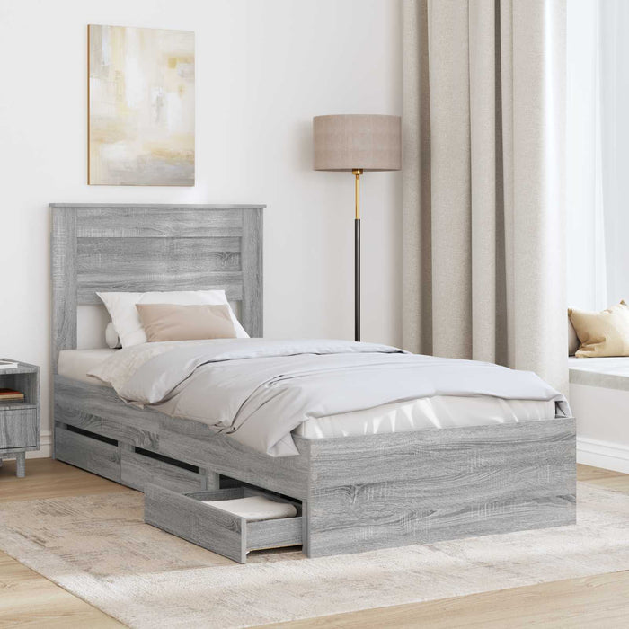 Cadru de pat cu sertar Gri Sonoma 75 x 190 cm Lemn Ingineresc - WALTI WALTI