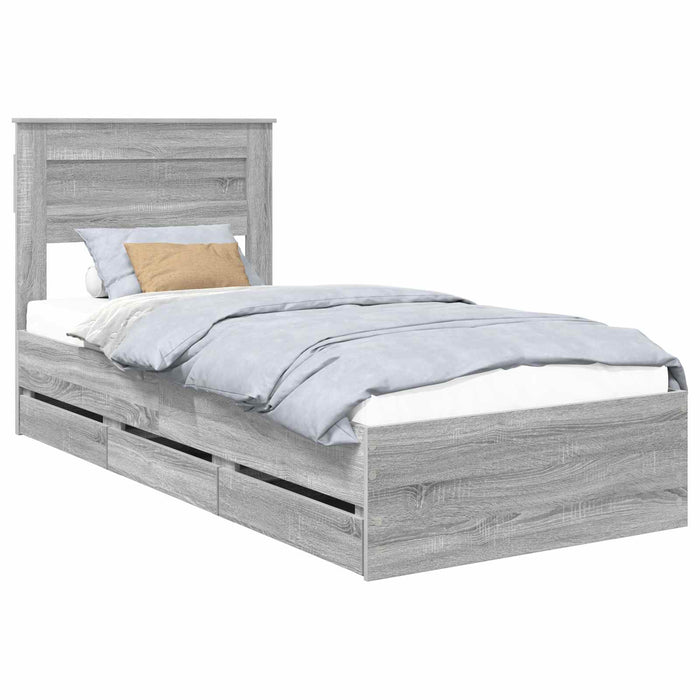 Cadru de pat cu sertar Gri Sonoma 75 x 190 cm Lemn Ingineresc - WALTI WALTI