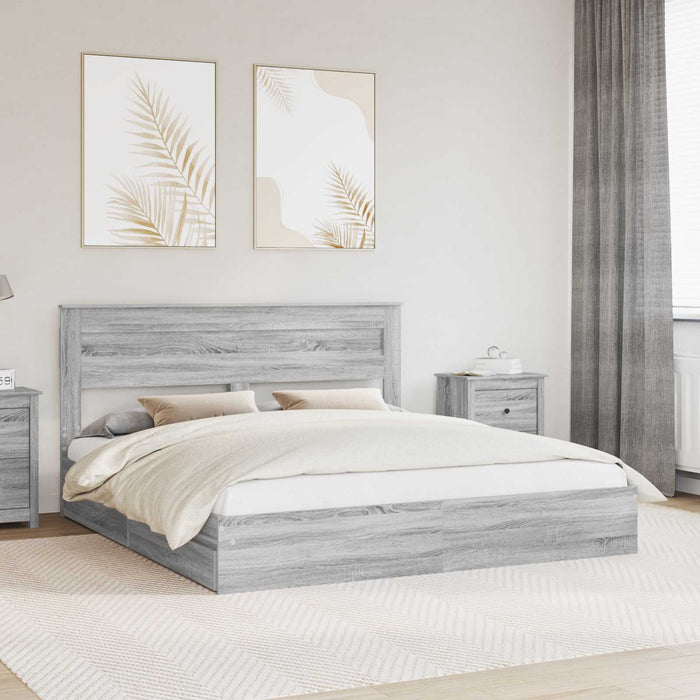 Pat cu storage cu sertar Gri Sonoma 200 x 200 cm Lemn compozit - WALTI WALTI